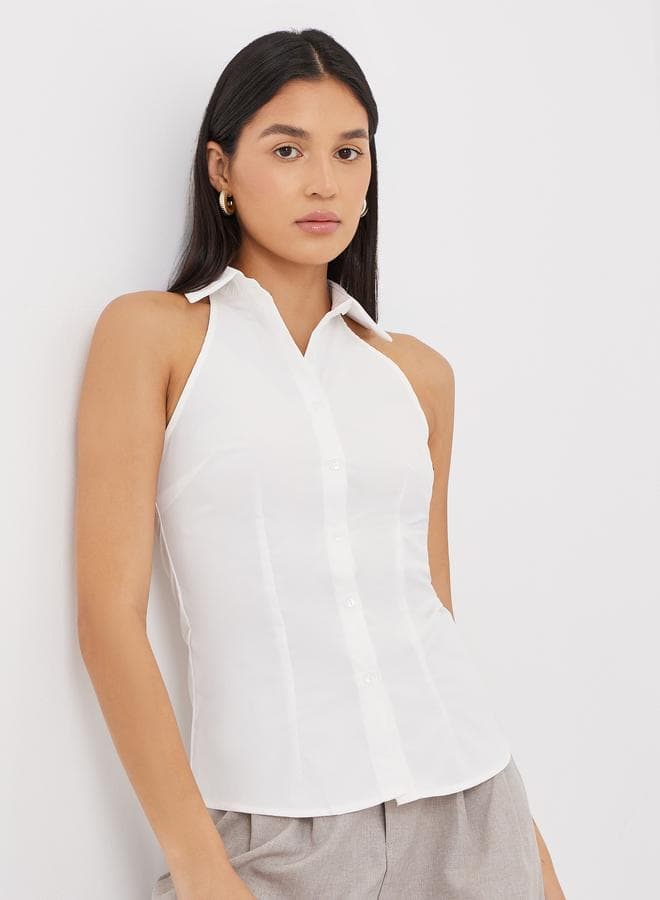 White Sleeveless Fitted Shirt for Women - Image 1