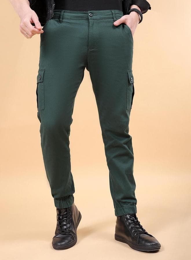 Dark Green Slim Fit Cargo Pants for Men - Image 1