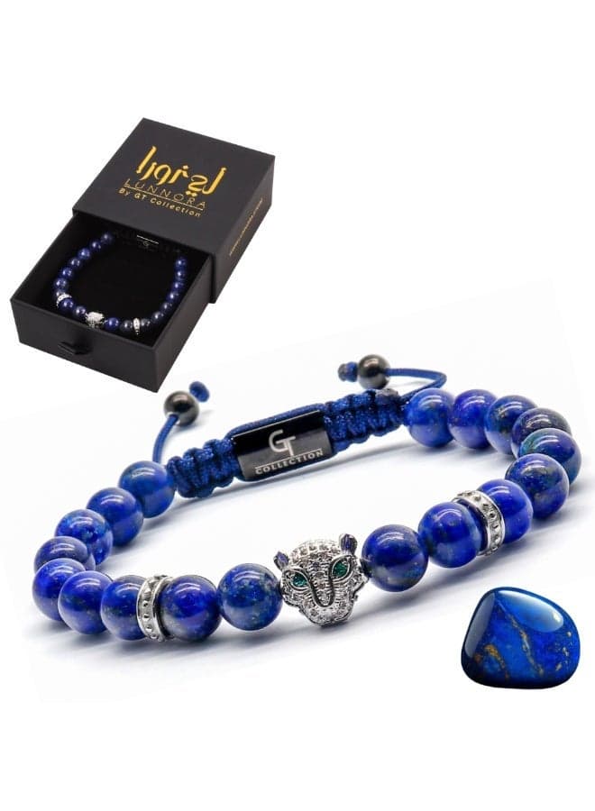Lapis Lazuli Bracelet with Silver Leopard Head - Image 1