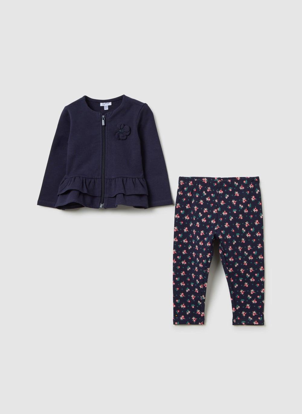 Blue Cotton Floral Girls Outfit Set Regular Fit - Image 1