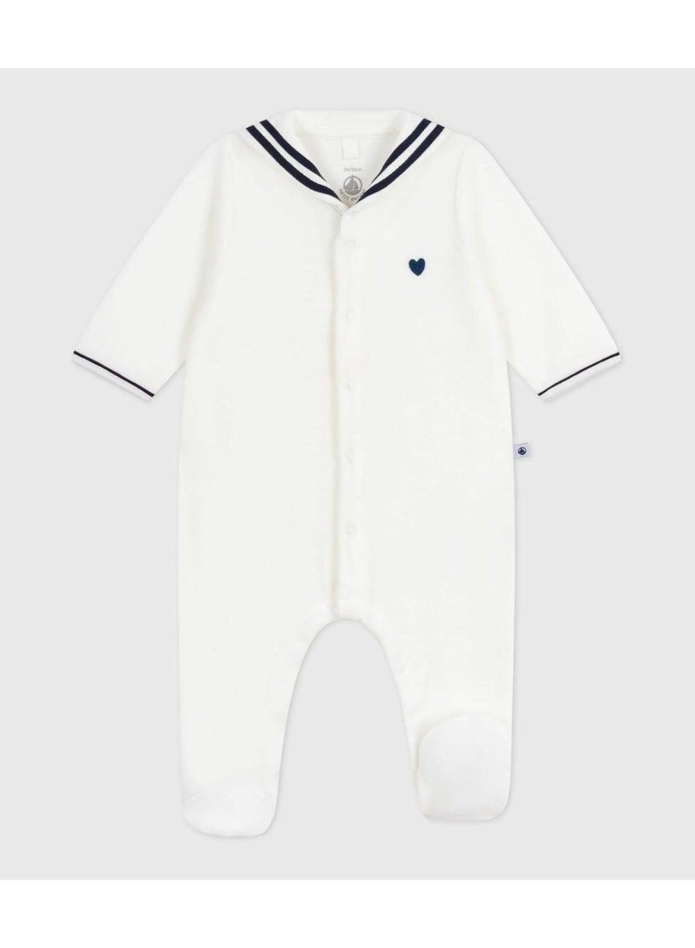 Baby Velour Sailor Collar Pyjama Suit Marshmallow - Image 1
