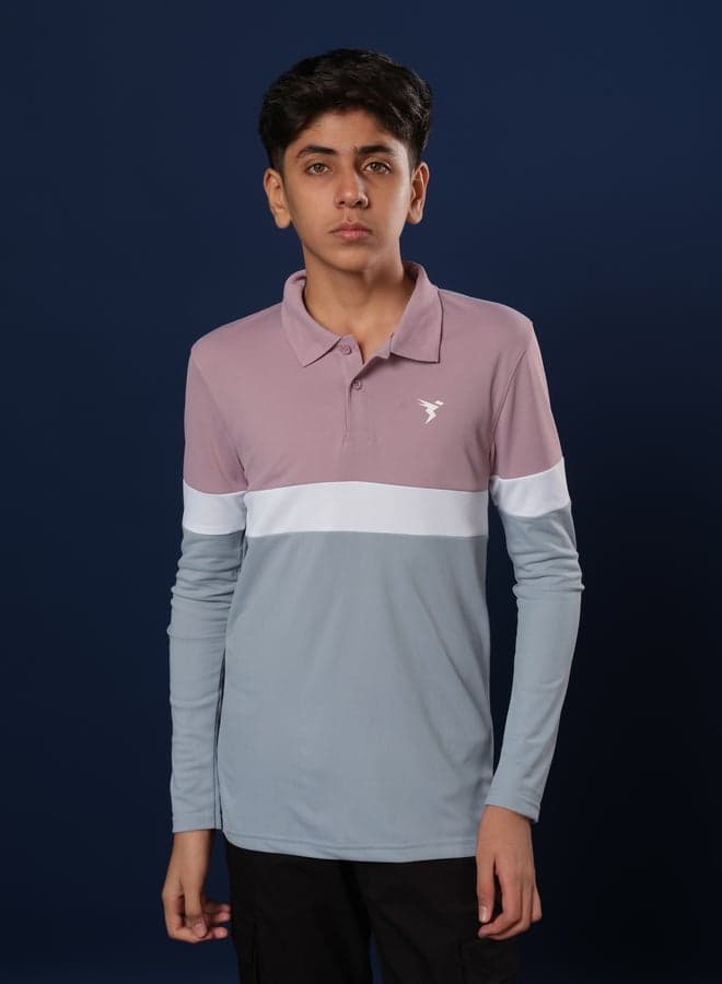 Boys Color Block Slim Fit Polo T-Shirt Blue - Image 1