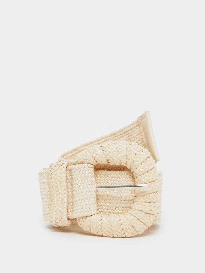 Beige Jute Canvas Belt with Subtle Embellished Detail - Image 1