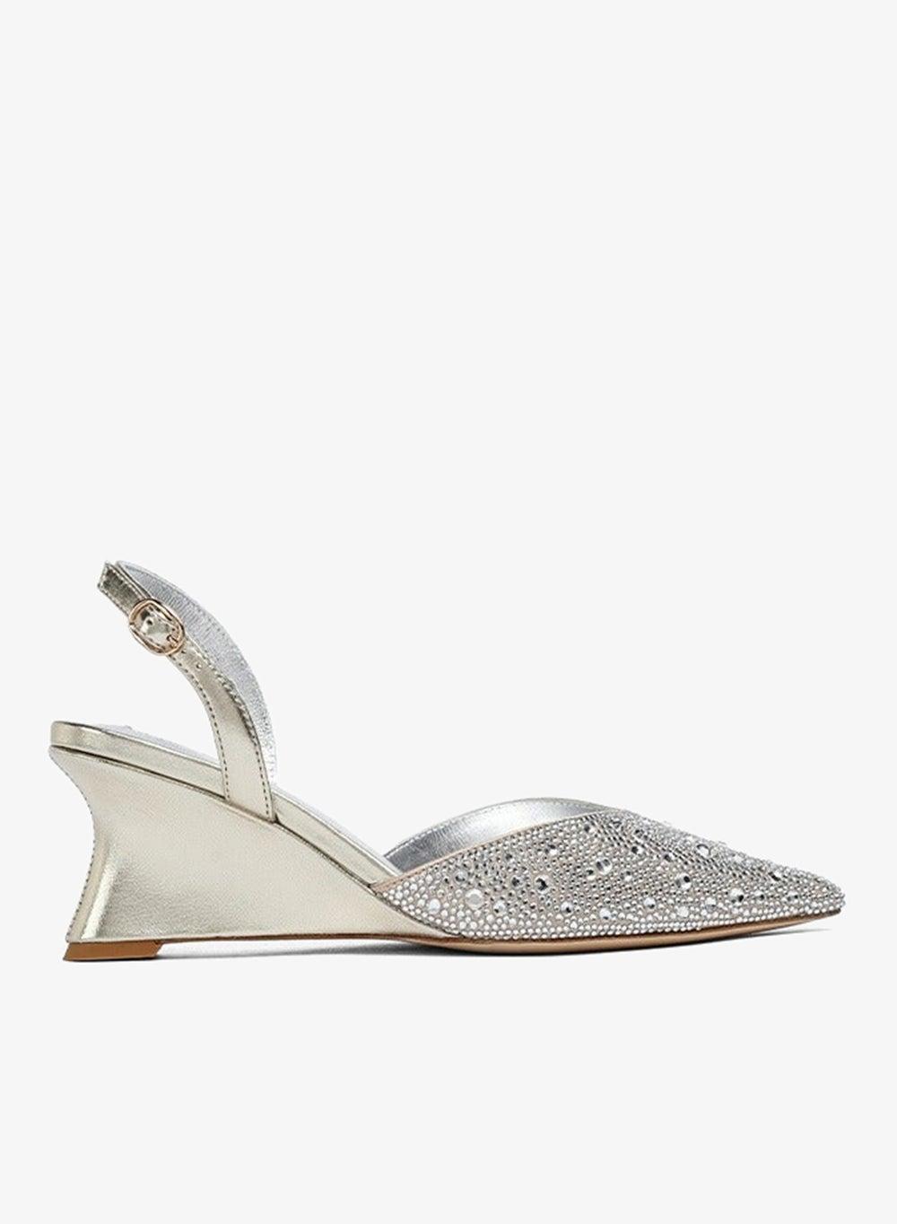 Oriana Crystal Gold Mid Heel Pumps - Image 1