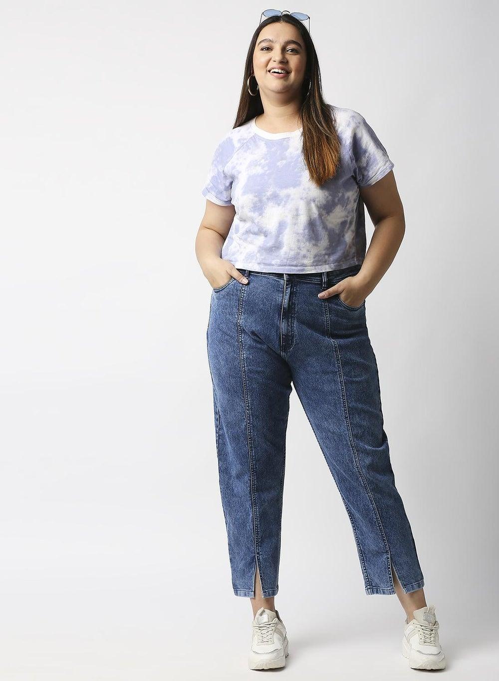 Women’s Blue High-Rise Acid Wash Mom Jeans - Image 1