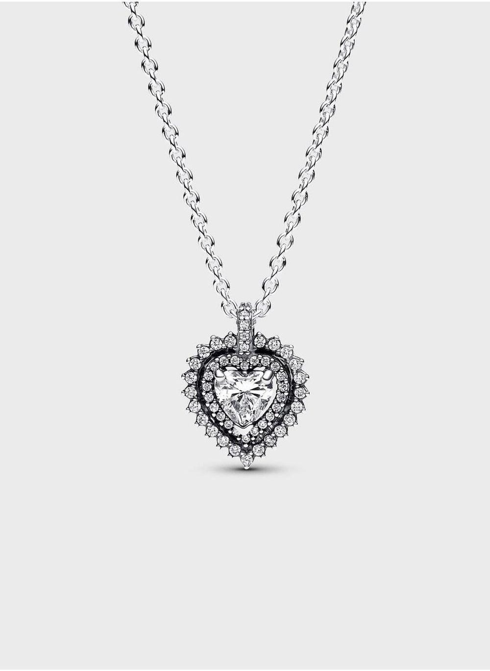 Sparkling Heart Halo Pendant Necklace in Sterling Silver - Image 1
