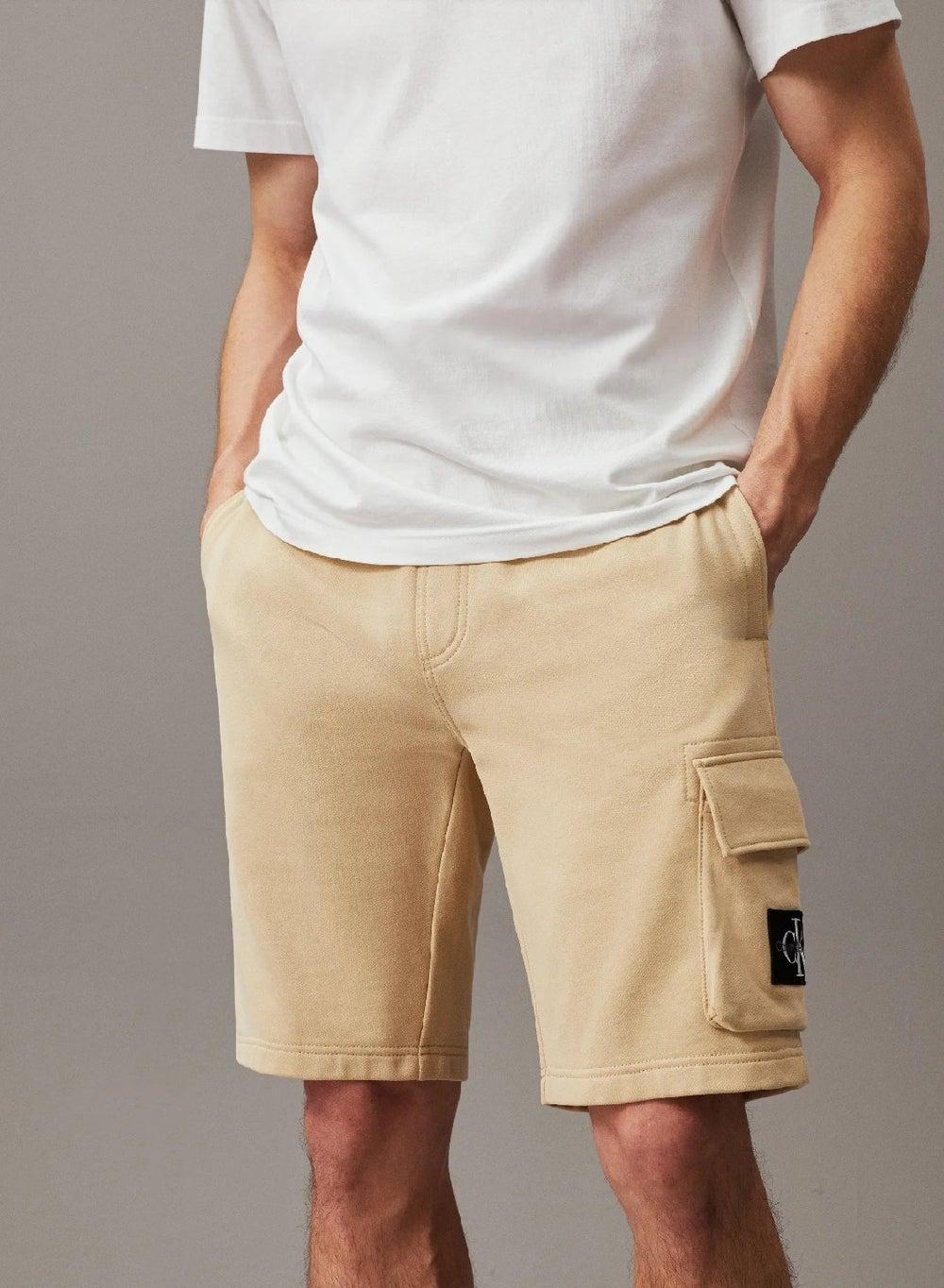 Calvin Klein Cargo Terry Jogger Shorts Pale Khaki - Image 1