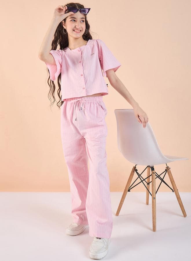 Stylo Bug Pink Striped Girls Top & Pants Set 2112958128 - Image 1