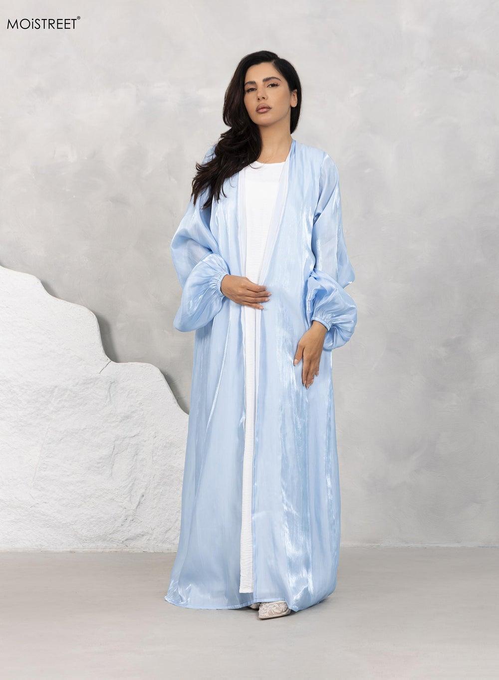 MOiSTREET Rotana Shimmer Abaya Set Sky Blue - Image 1