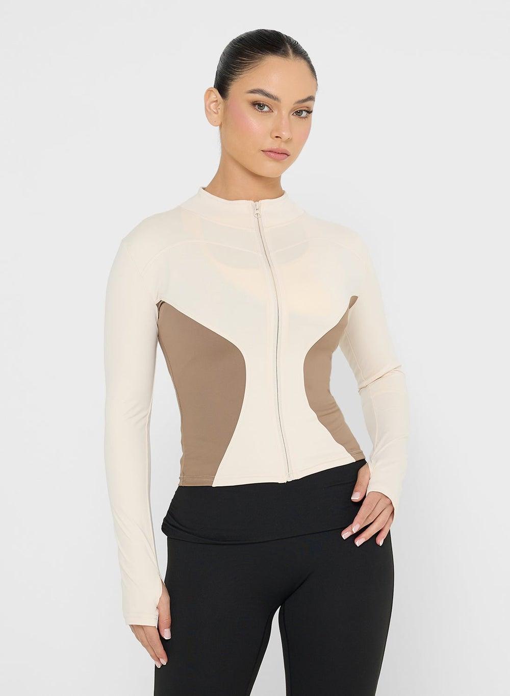 Sculpting Colorblock Zip-Up Crop Top Jymw113 - Image 1