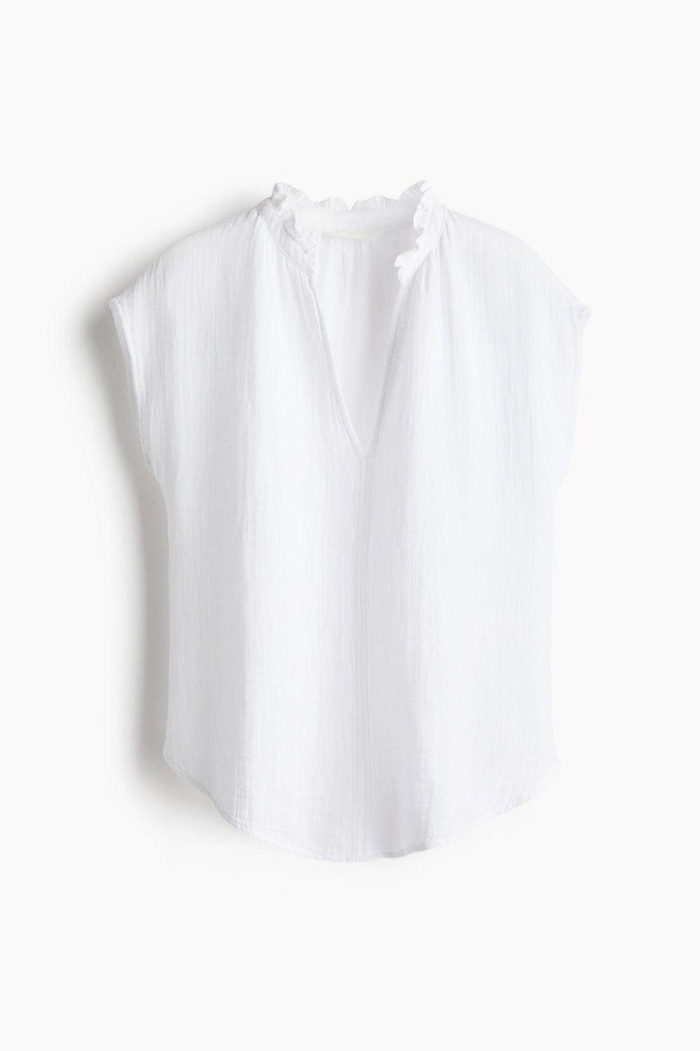 Light Cotton Muslin Blouse with Frilled Collar - Image 1