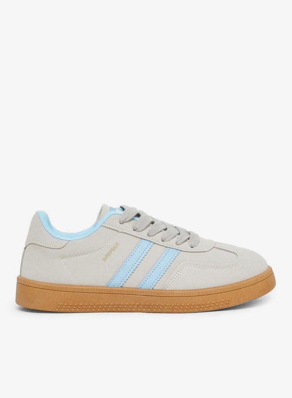 Striped Lace-Up Flatform Sneakers in White PU - Image 1