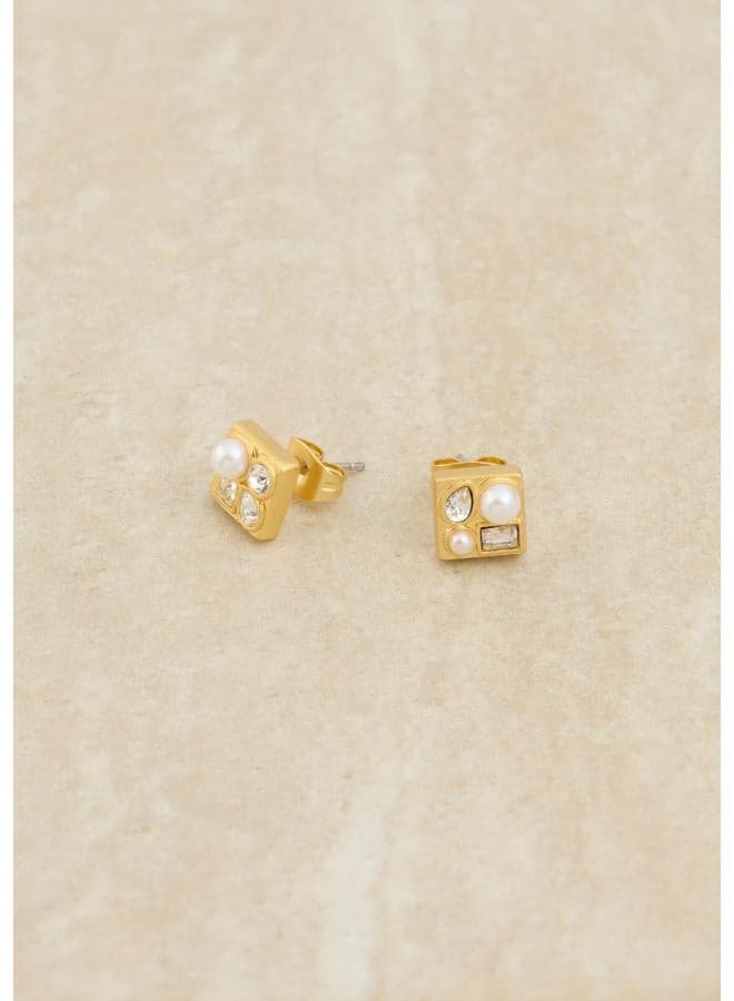 ZINA Zoraya Pearl Crystal Gold Stud Earrings - Image 1
