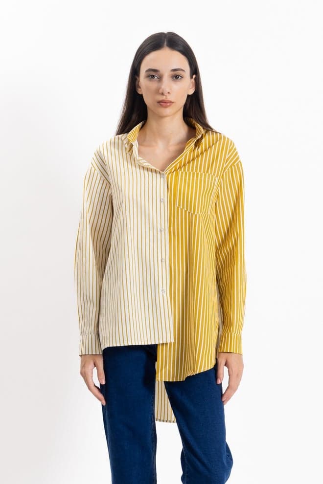 Comfort Striped Cotton Blend Shirt in Yellow - Image 1