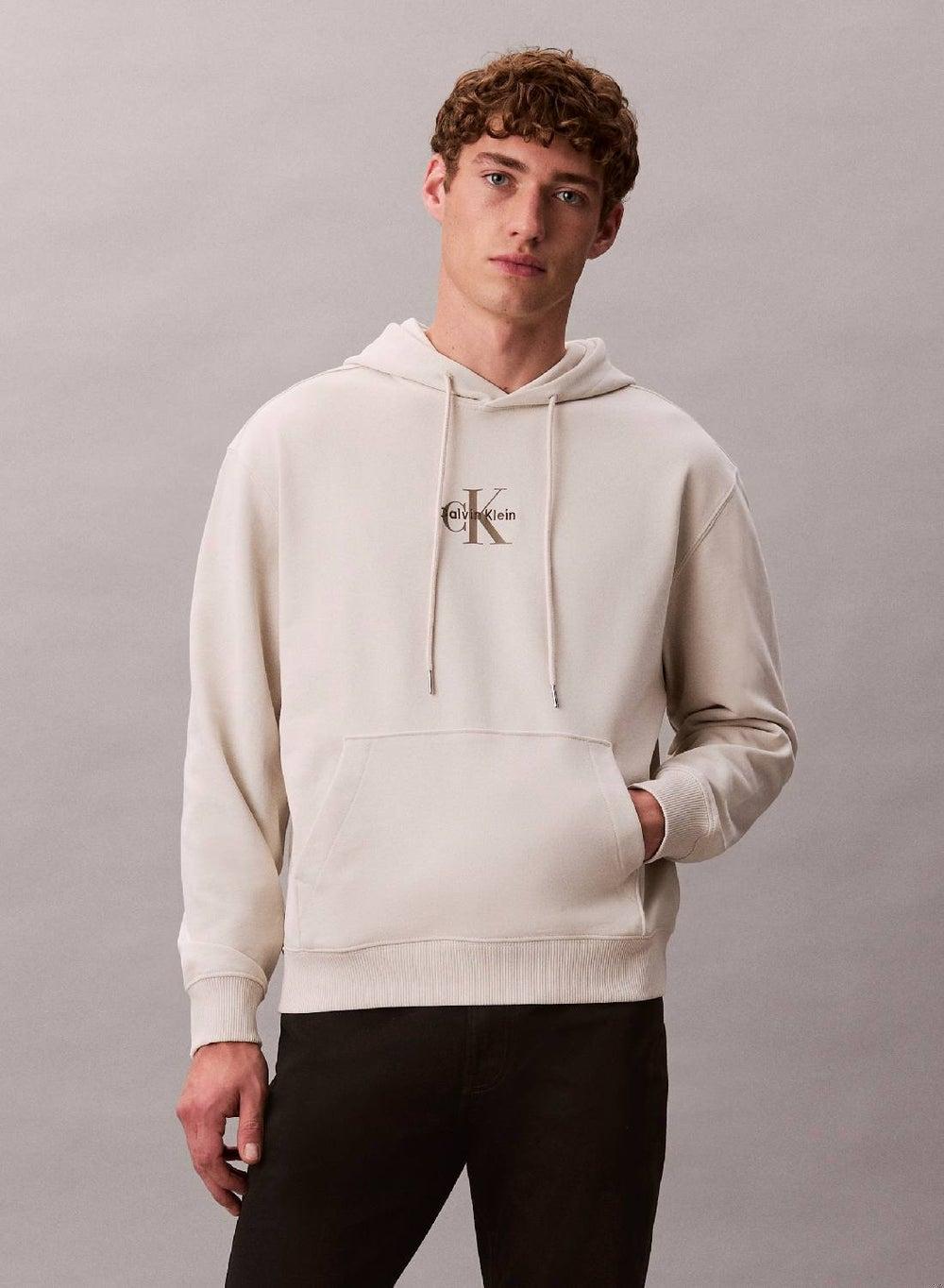 Calvin Klein Relaxed Monogram Terry Hoodie Chalk - Image 1