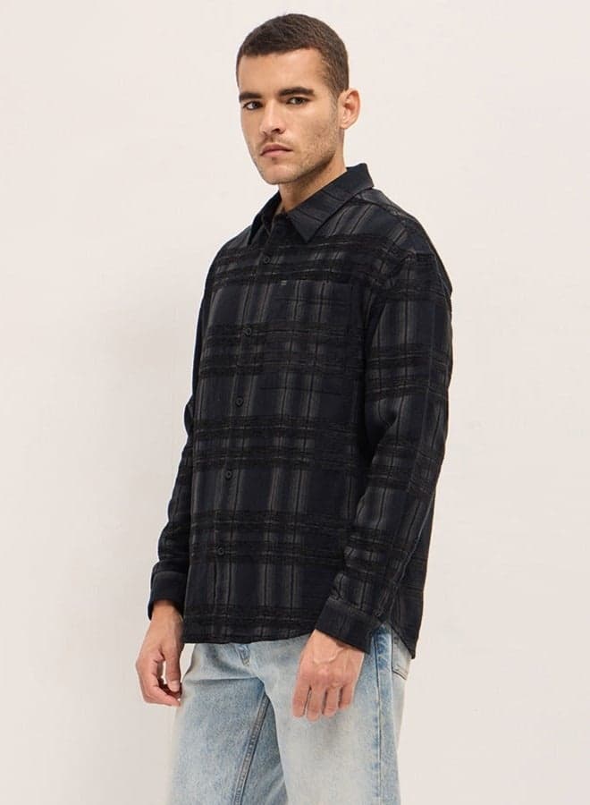 Men’s Checkered Cotton Shirt – Classic Button-Down Black Grey - Image 1
