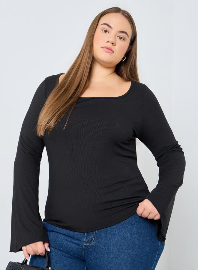 Plus Size Burgundy Ribbed Square Neck Top - Image 1