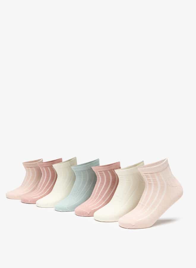 Noir KG BSC Pink Striped Girls Socks Set of 7 - Image 1