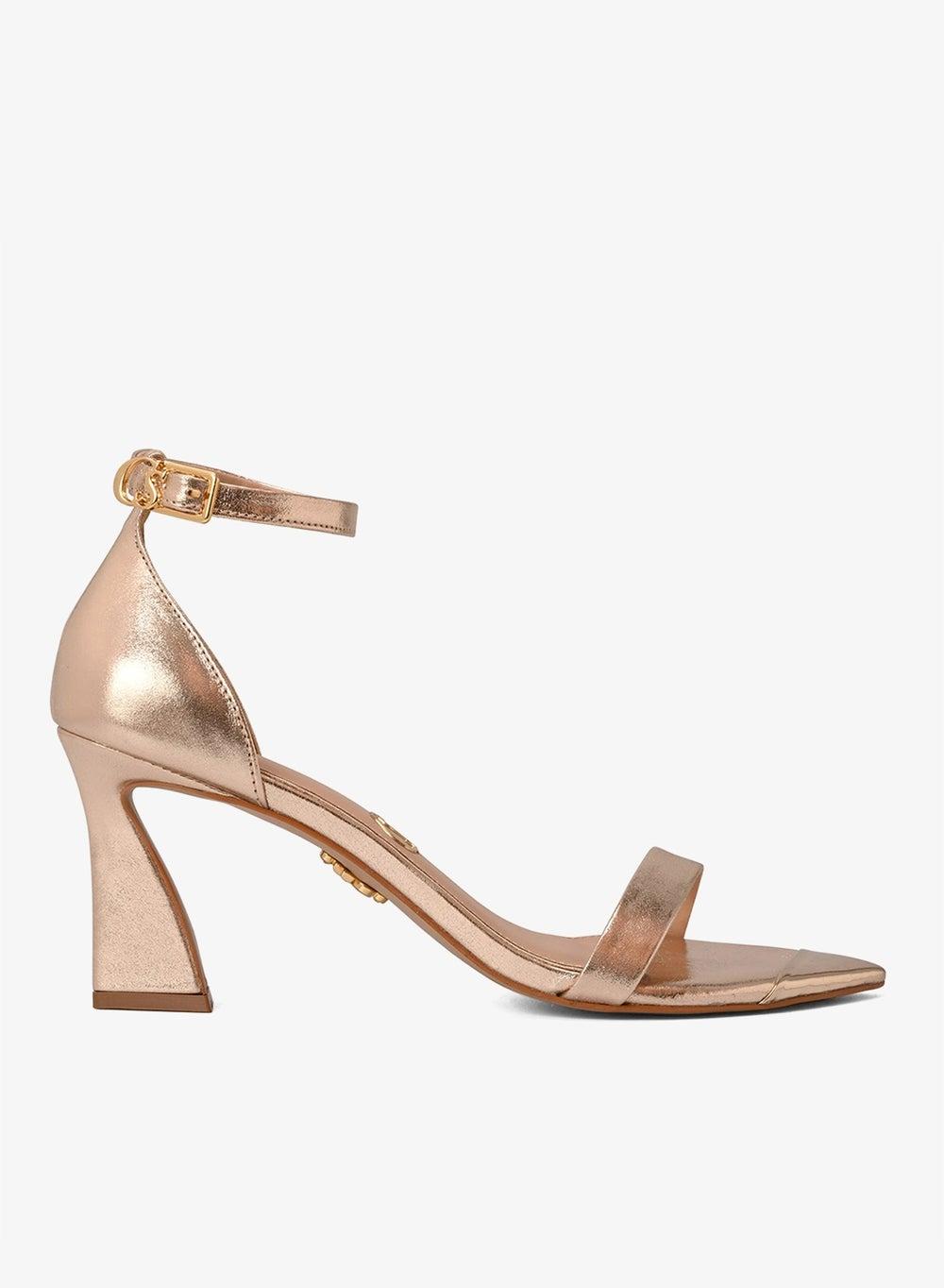 Gold Metal Detail Block Heel Sandal - Image 1