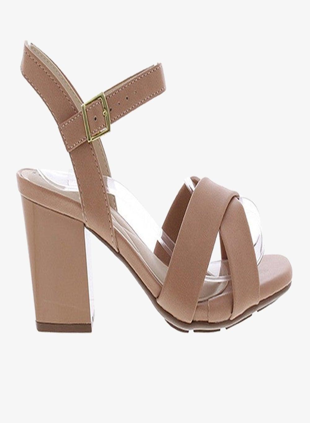 Nude Slingback Mid Heel Sandals with Ankle Strap - Image 1