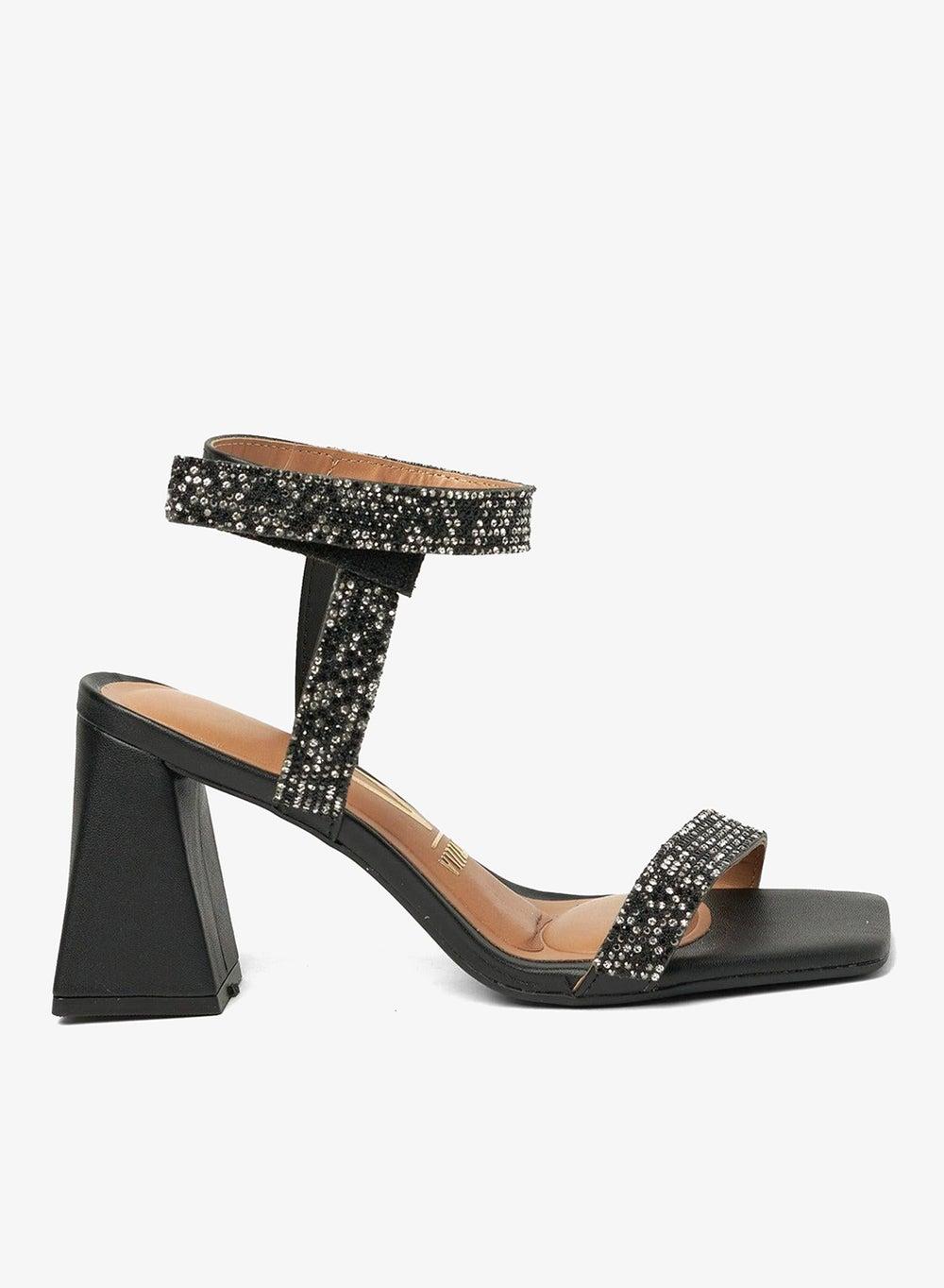 Black Block Heel Sandals for Women with Ankle Strap - Image 1