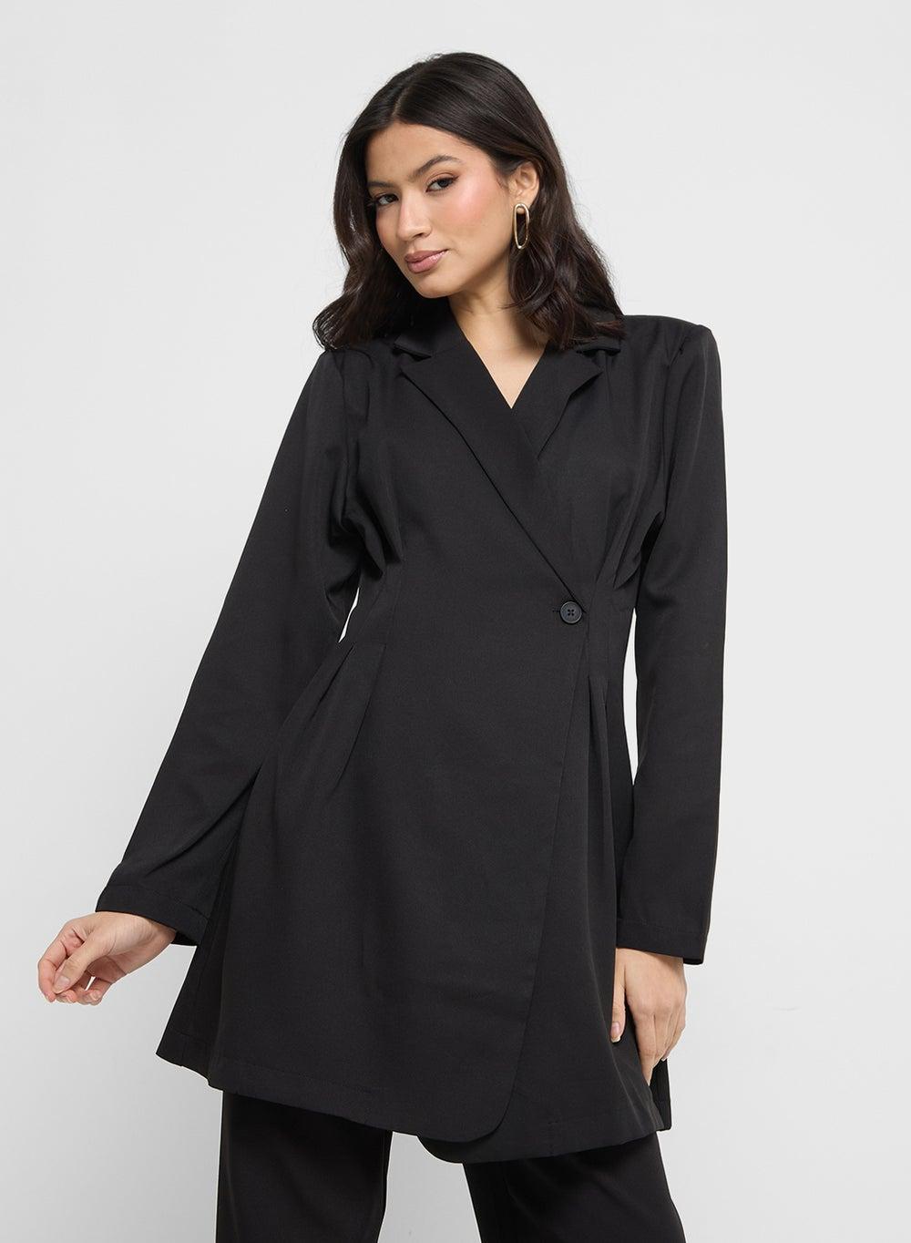 Lyq8105 Black Longline Tailored Blazer - Image 1