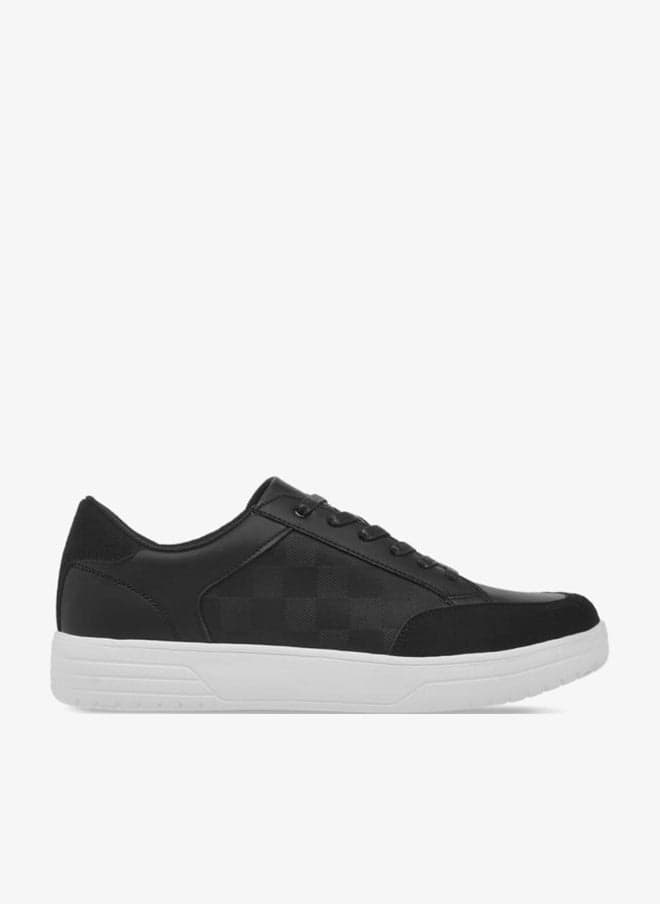 Men’s Black Panelled Lace-Up Sneakers 9 22039Vublack - Image 1