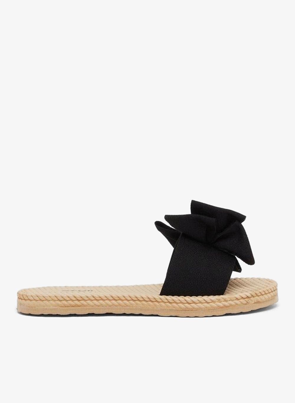Black Bow Detail Flat Slip-On Sandals - Image 1