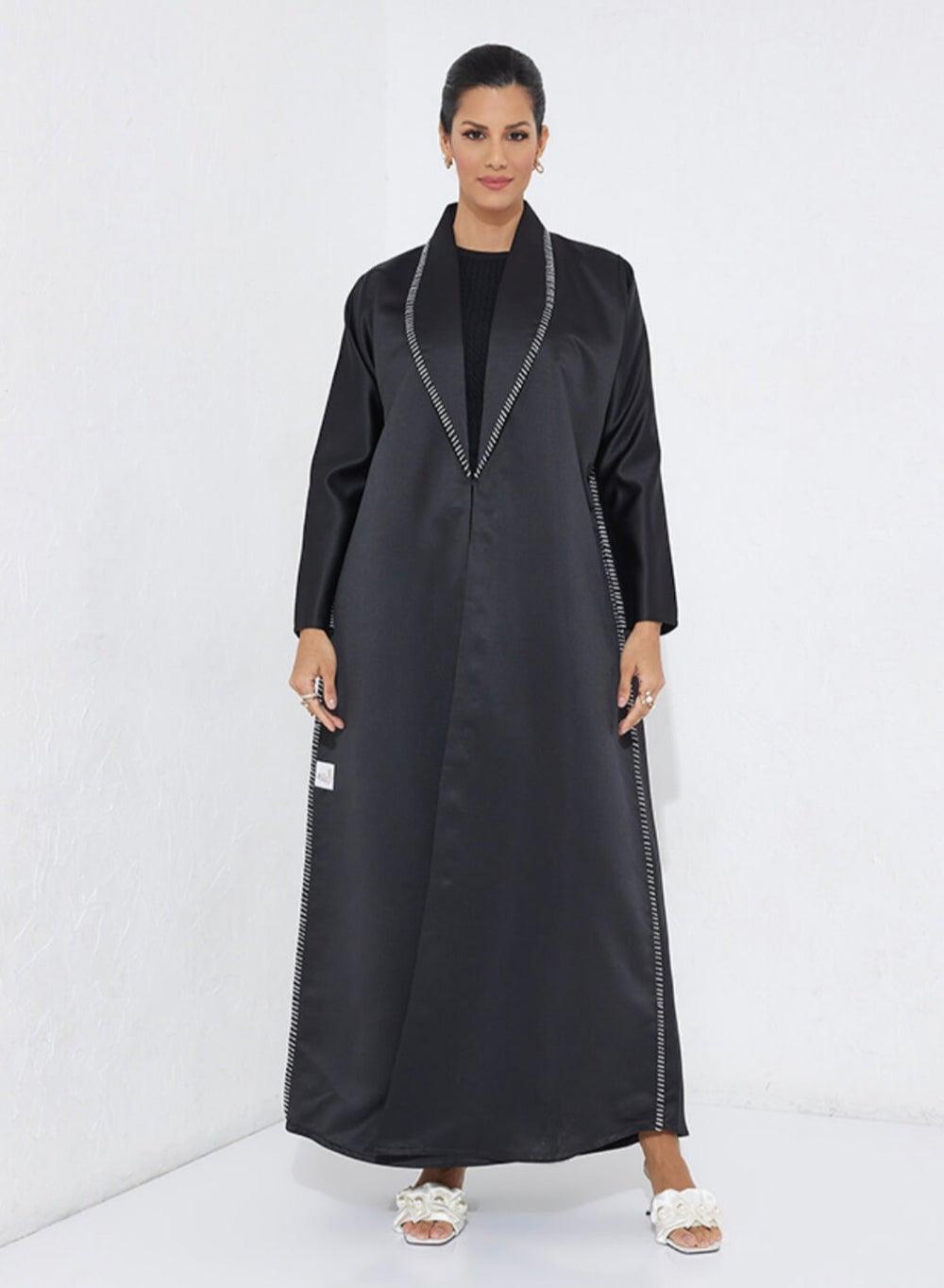 Black Blazer Abaya Ros2022261 Contrast Hem - Image 1