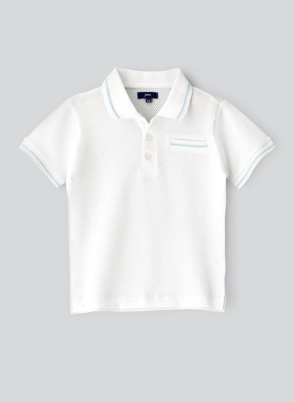 Boys Textured Cotton Polo Shirt Artdb672 White - Image 1
