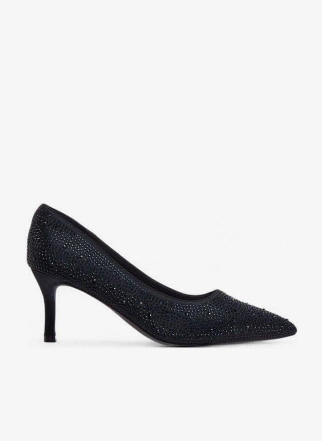 Black Embellished Stiletto Slip-On Pumps R25Ss06410 - Image 1