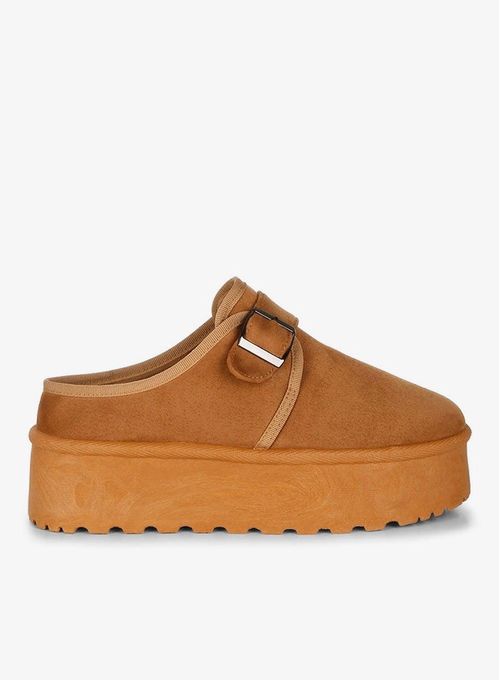 Tan Buckle Strap Platform Slip-On Sh4870 - Image 1