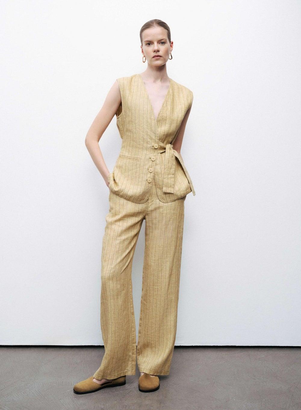 Tie Detail Linen Vest – Hidden Snap Closure - Image 1