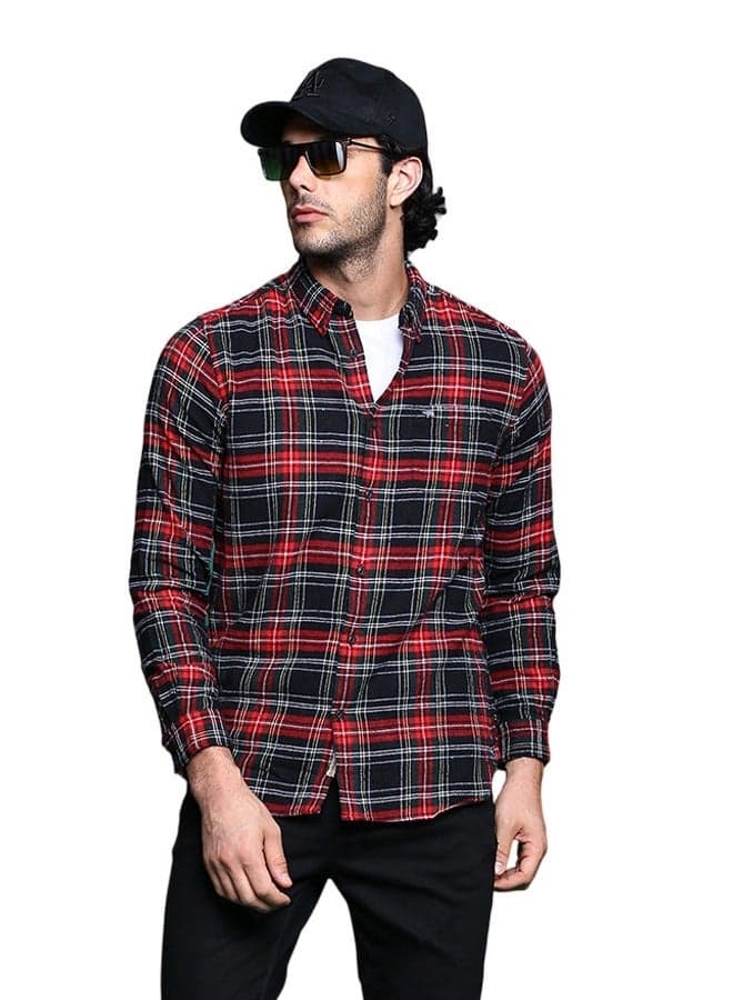 Men’s Black Checkered Cotton Button-Down Shirt - Image 1