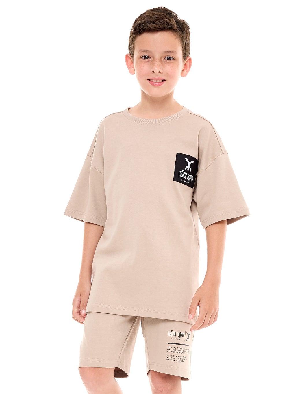 Senior Boys Sand Cotton Graphic T-Shirt & Shorts Set - Image 1