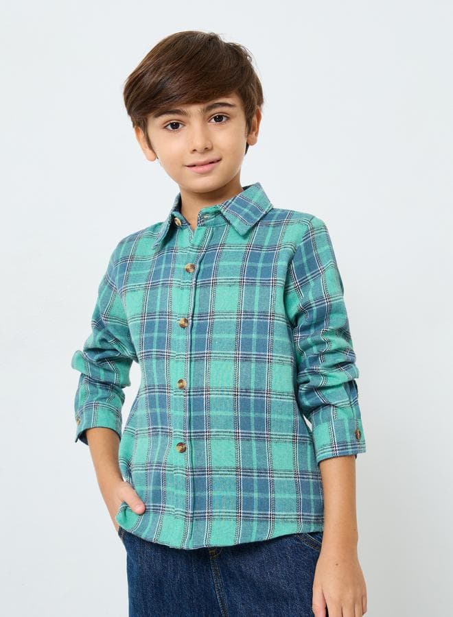 Styli Boys Green Checkered Classic Fit Shirt - Image 1