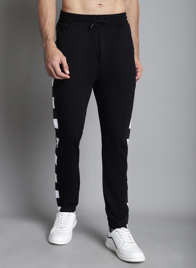 Door74 Black Side Stripe Cotton Joggers for Men - Image 1