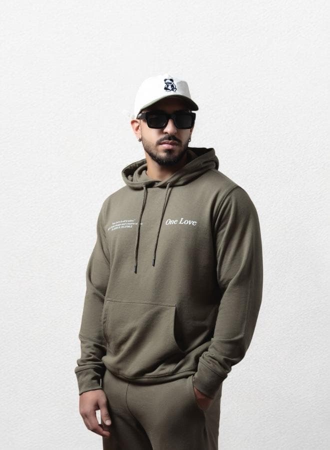One Love Olive Green Premium Hoodie - Image 1