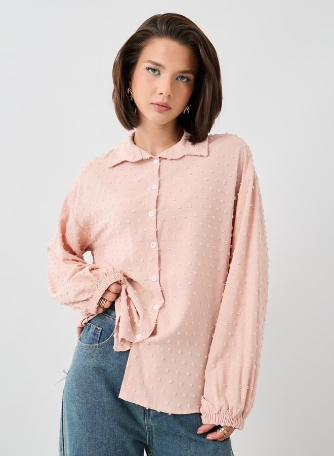 Take Two Pink Textured Balloon Sleeve Shirt - Image 1