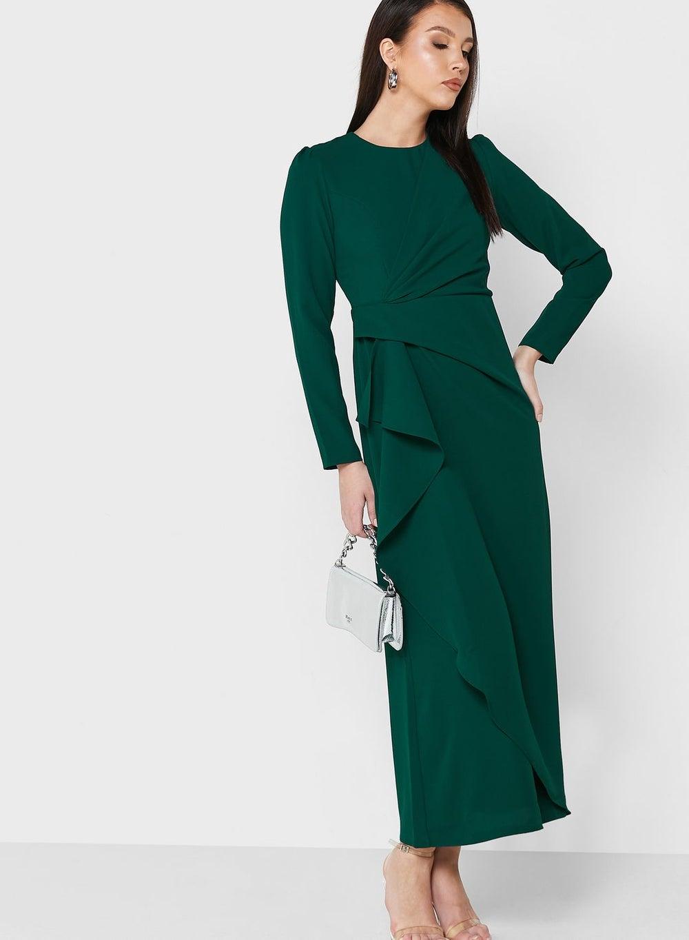 Emerald Ruffled Maxi Dress Rt60835 Long Sleeve - Image 1