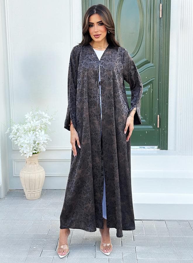 Jakard Crepe A-Cut Grey Abaya Set - Image 1
