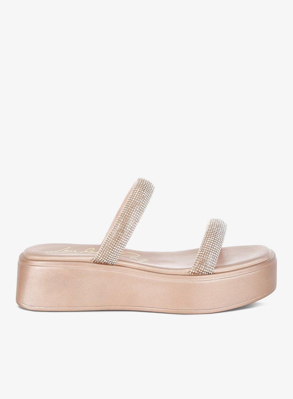 Rose Gold Rhinestone Platform Sandals Sh4896 - Image 1