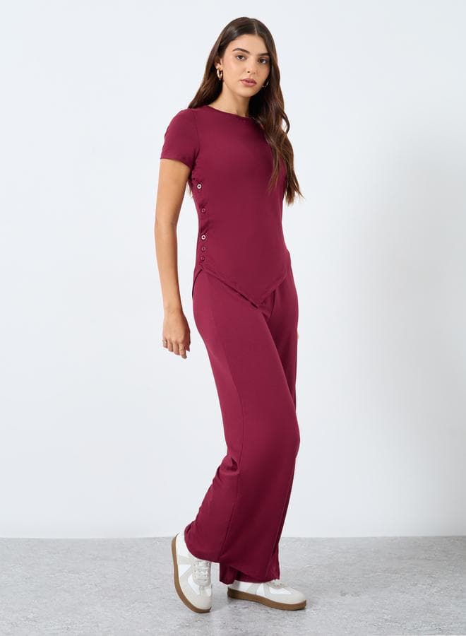 Burgundy Asymmetric Hem Knit Co-Ord Set - Image 1