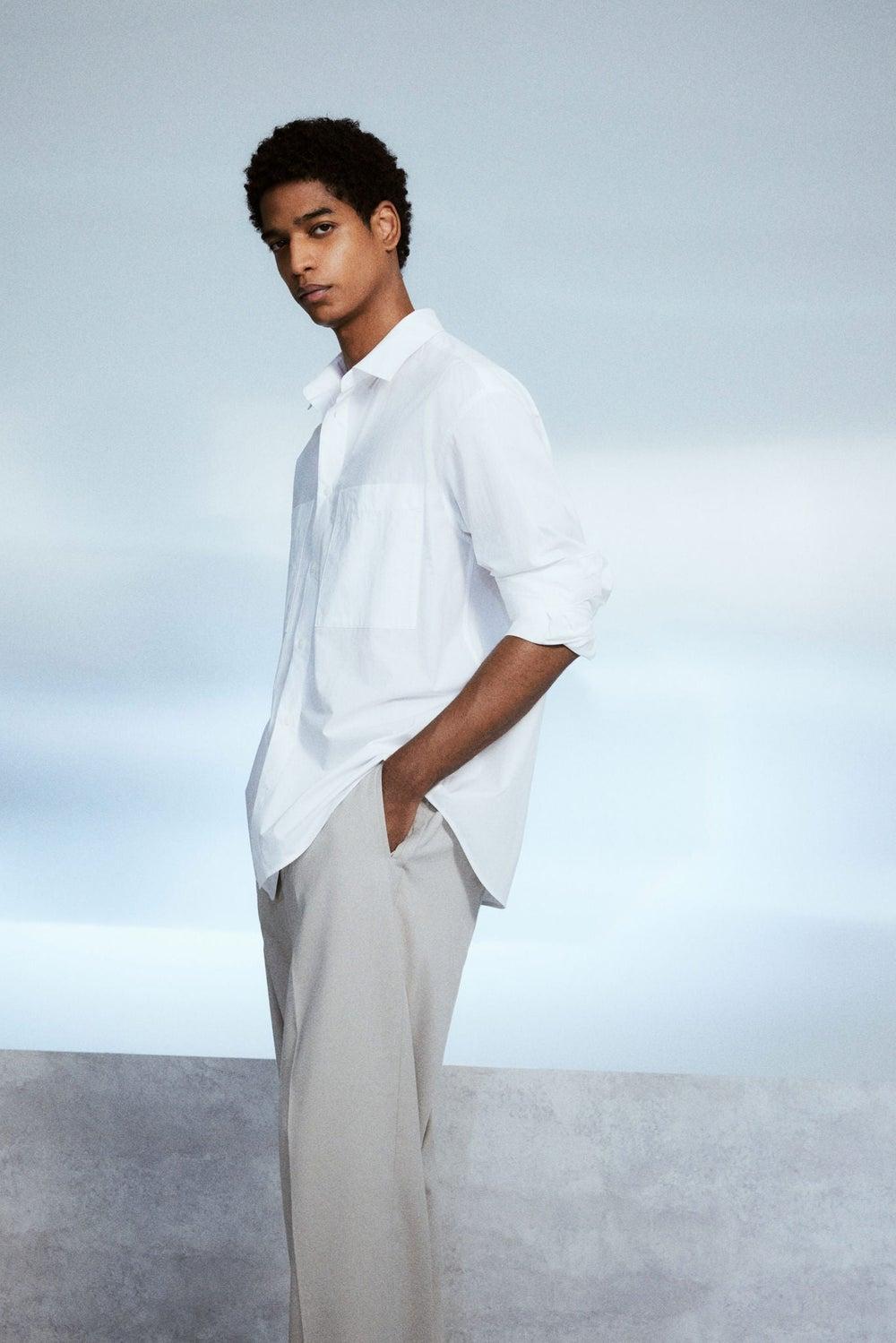 Men’s White Cotton Poplin Loose Fit Shirt - Image 1