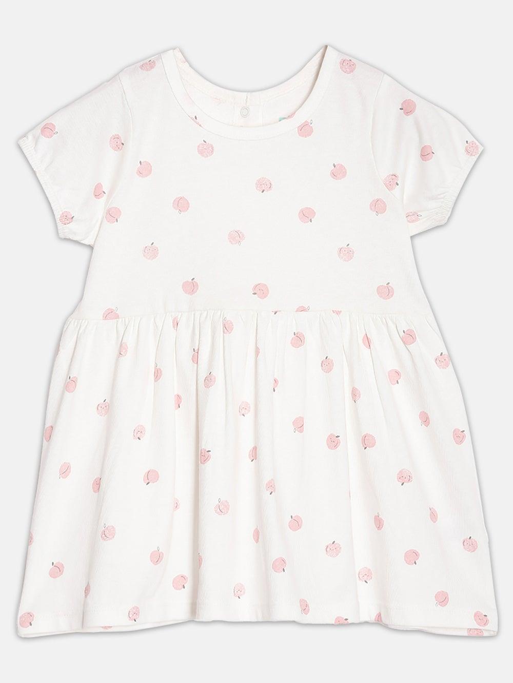 Broon Infant Girls Organic Cotton Printed White Dress - Image 1