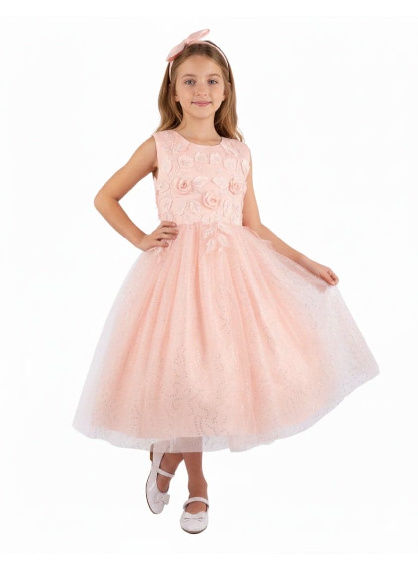 Light Pink Floral Tulle Maxi Dress - Image 1