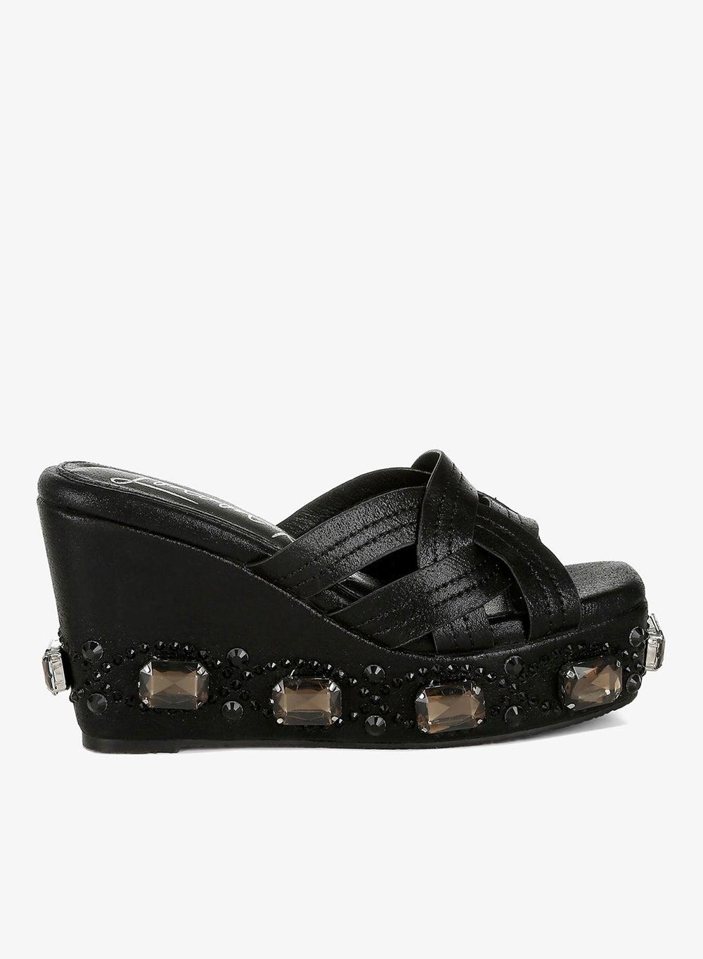 Black Sh4814 Diamante Cut-Out Wedge Sandals - Image 1