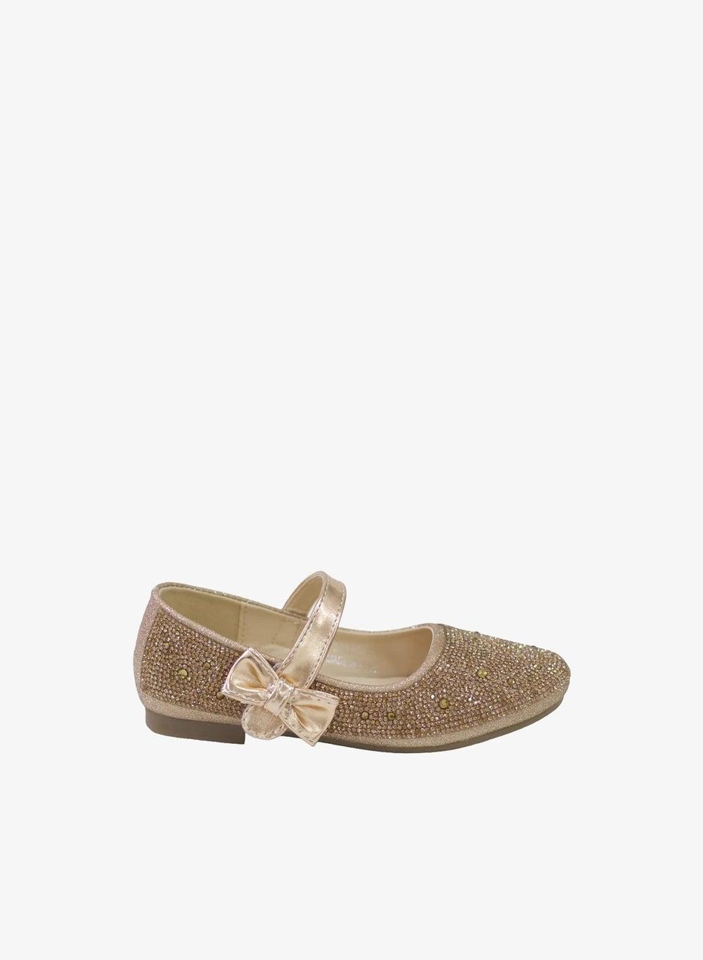 Saydee Girls Diamante Ballerina Gold Shoes - Image 1