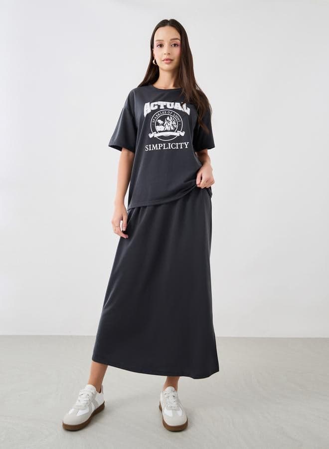 Grey Graphic Print Round Neck Co-Ord Set - Image 1