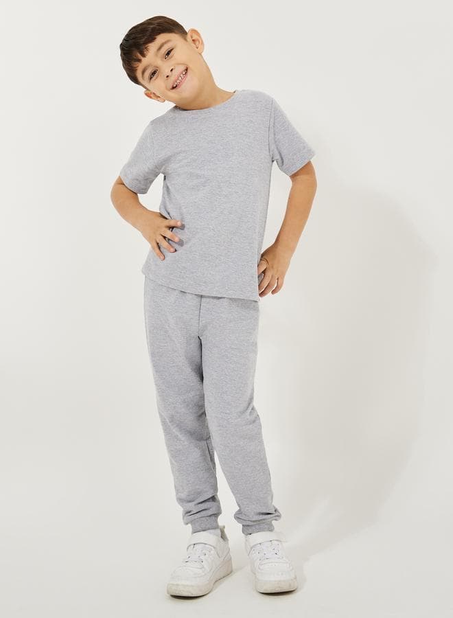 Styli Grey Solid Tee & Full-Length Pants Set 2110565914 - Image 1